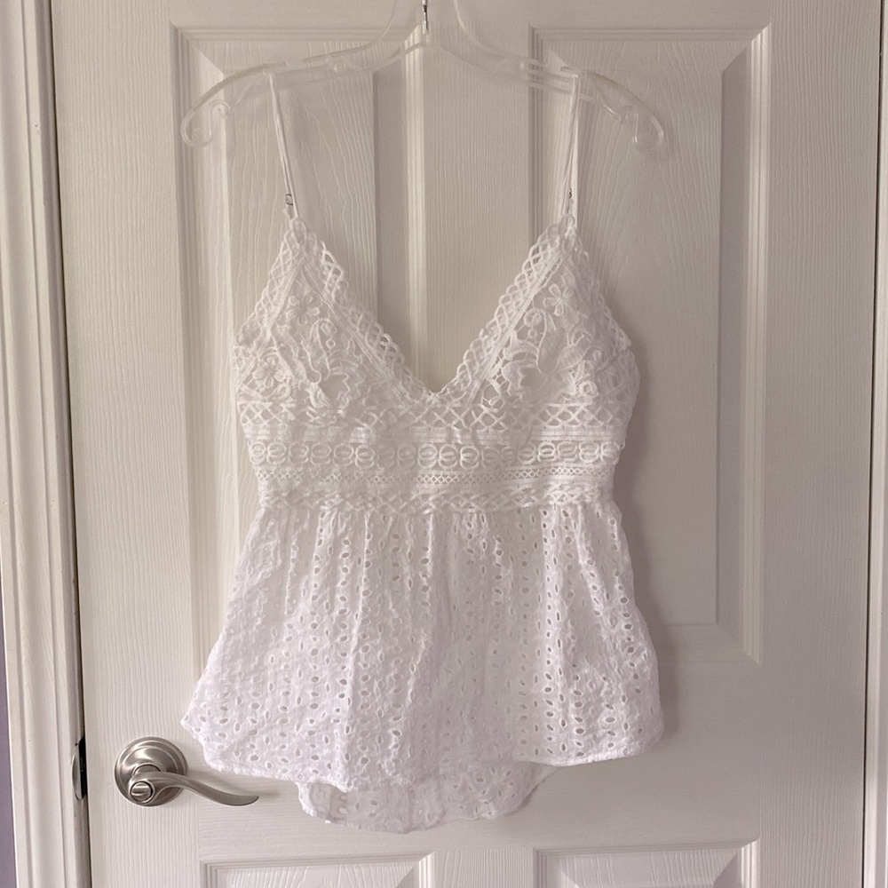 White peplum tank with tie back - size L